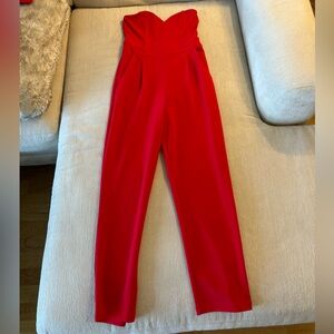 Express Red Strapless Jumpsuit with Flowing Pants, Size 4